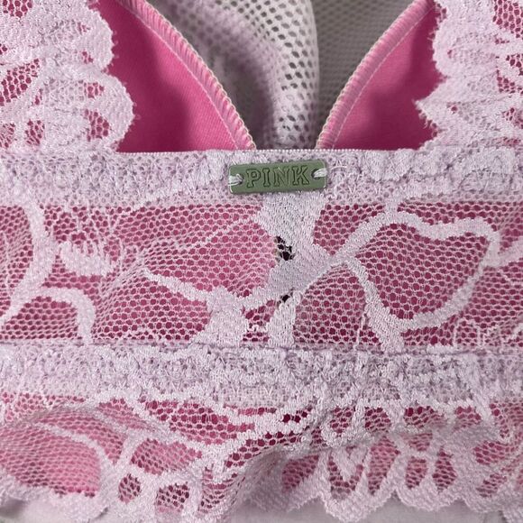Victoria's Secret PINK Floral Lace High Neck Lavender Padded Bralette - Picture 4 of 6